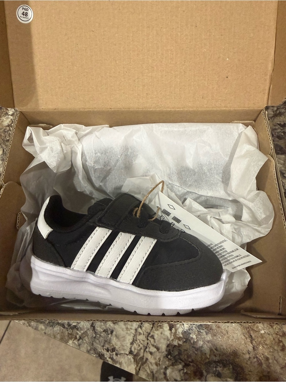 Toddler Black and White Velcro Adidas Shoes